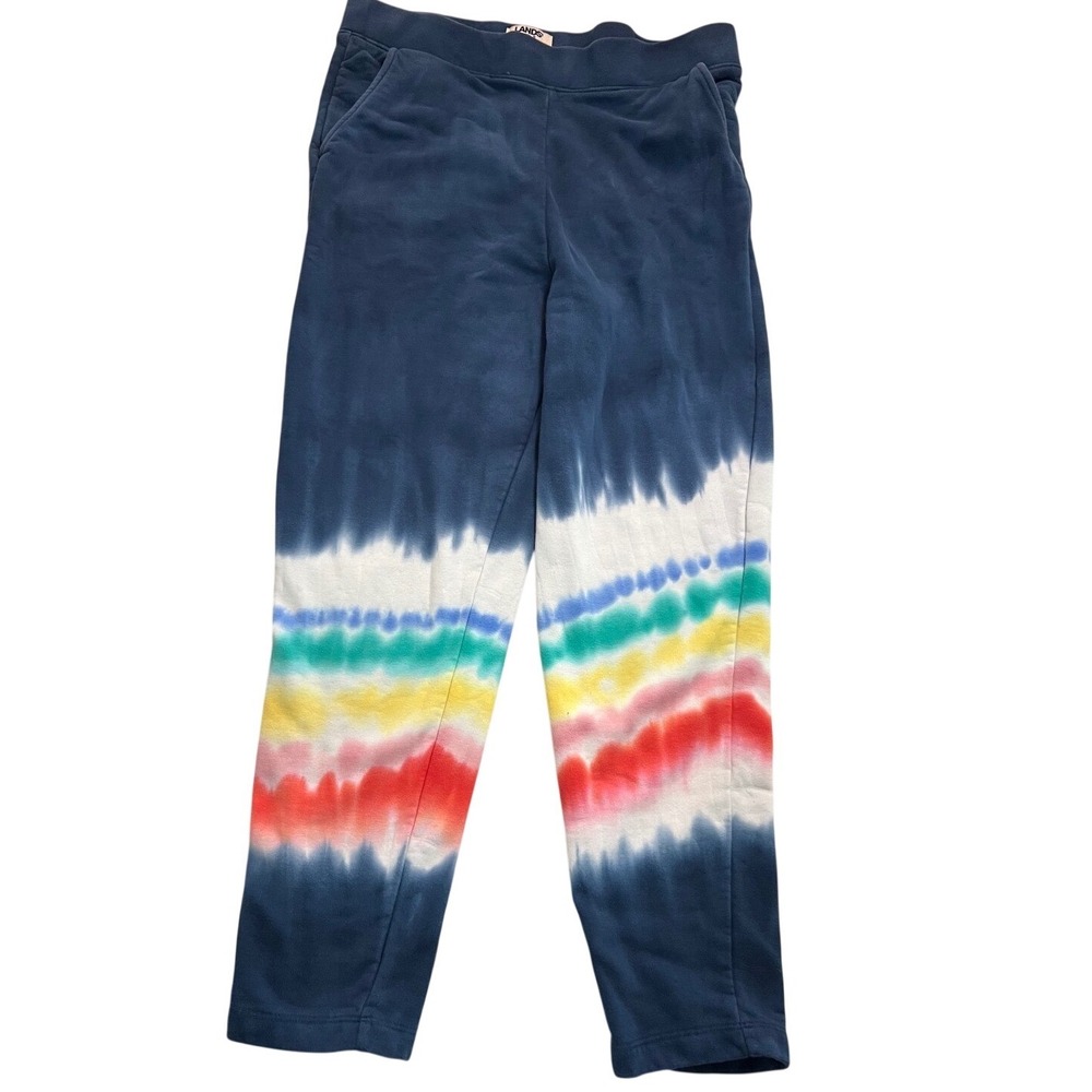 Lands End Serious Sweats‎ Navy Blue Rainbow Tie Dye Joggers Womens Medium 10-12